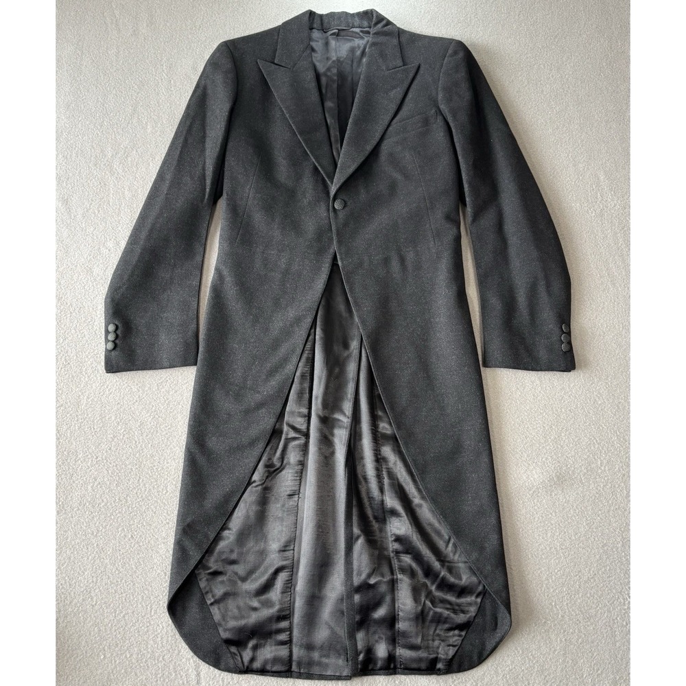 VTG Tailcoat Tuxedo Jacket Mens Black Formal Wool Morning Coat Steampunk Goth